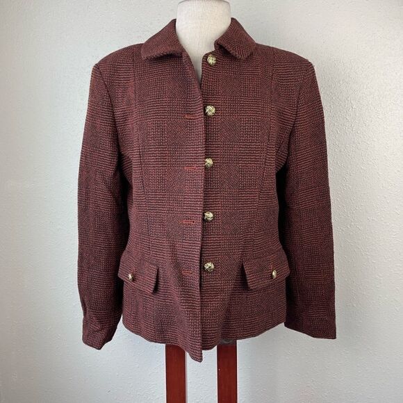 EUC Vintage Laura Leigh Ltd Womens Red and Black 100% Wool Blazer Jacket Size 10 - Picture 1 of 6